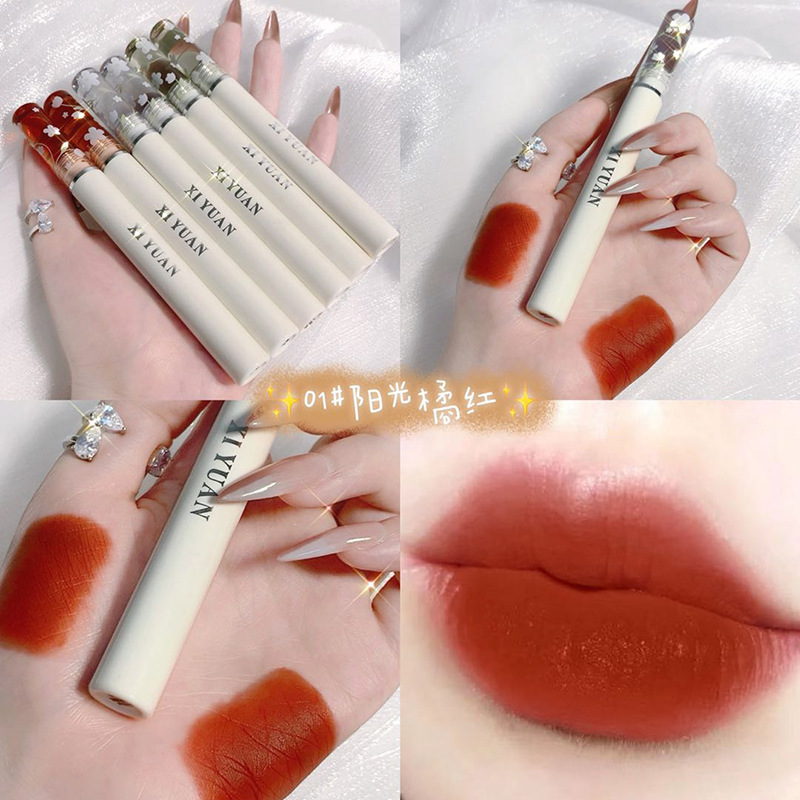 🥑XIYUAN Velvet Matte Lip Glaze Silk Velvet Fog Summer Sun Does Not Touch The Cup Lip Glaze