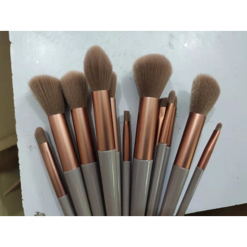 Bộ Cọ Trang Điểm 13 Cây Màu Hồng + Rêu Kèm Túi Vải
