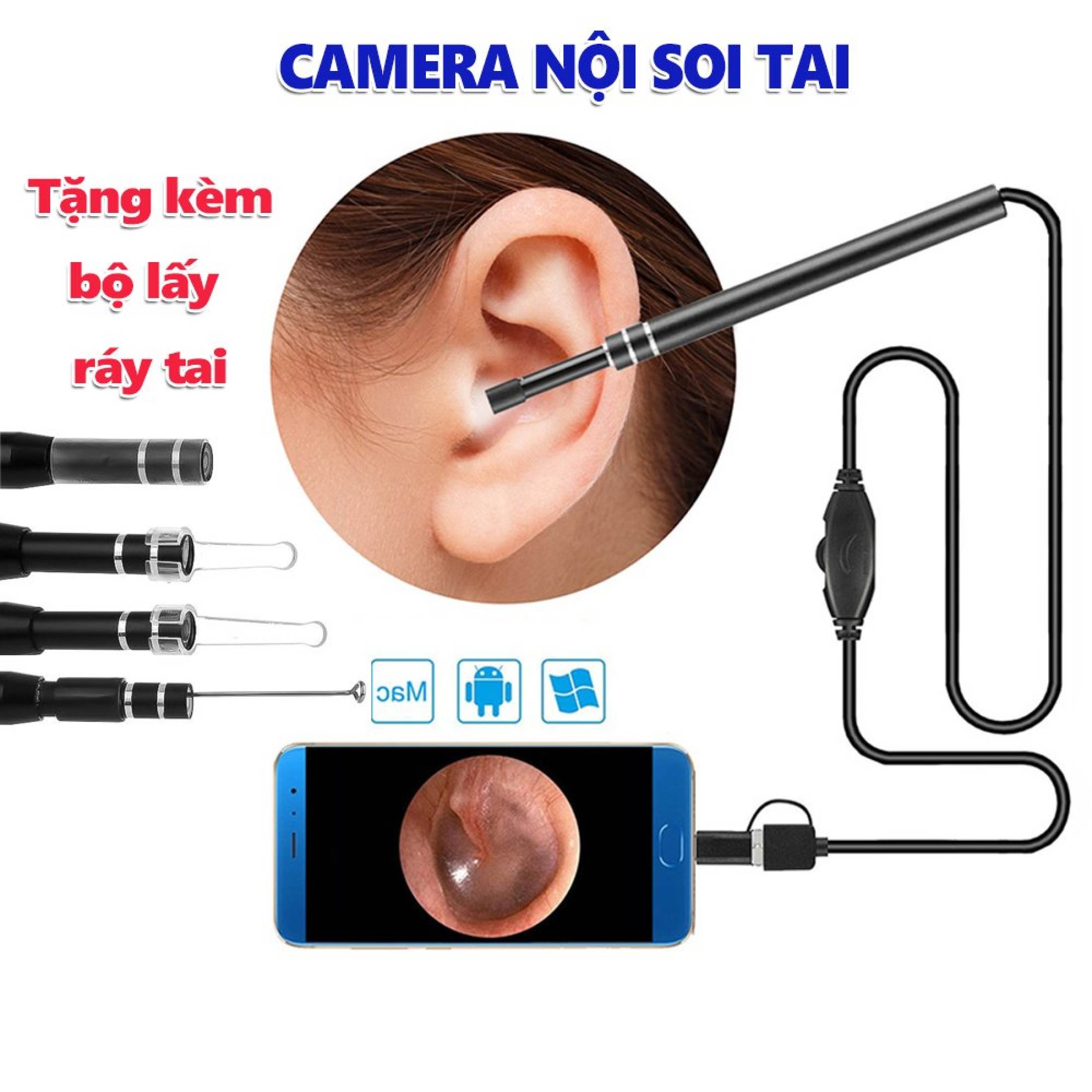 Camera nội soi tai mũi họng,chống nước,siêu nhỏ kết nối điện thoại, máy tính.Tặng Bộ Đầu Lấy Ráy Tai.An Toàn Chất Lượng.