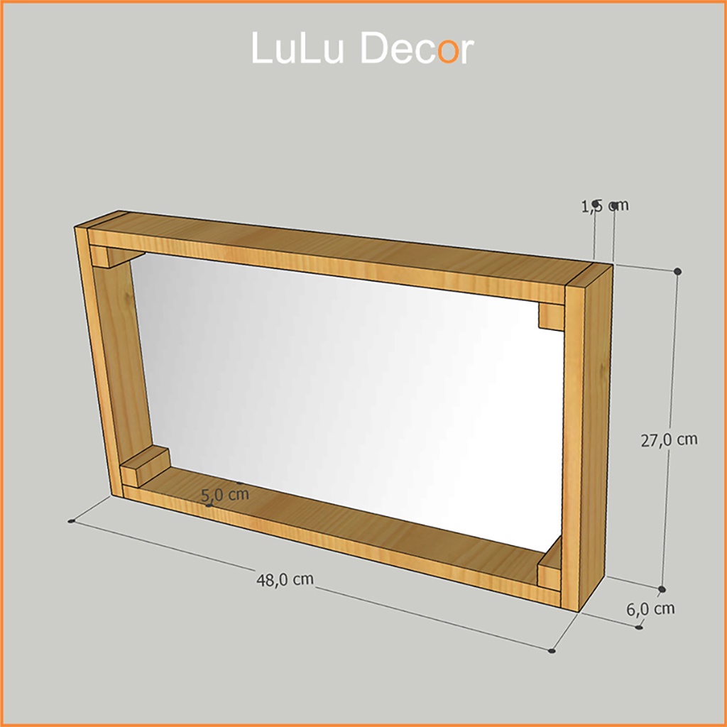 Gương Treo Tường  Chữ Nhật 48x27x6cm, Khung Gỗ Thông Pallet- LuLu Decor, Tặng Móc Treo Đồ Tiện Dụng