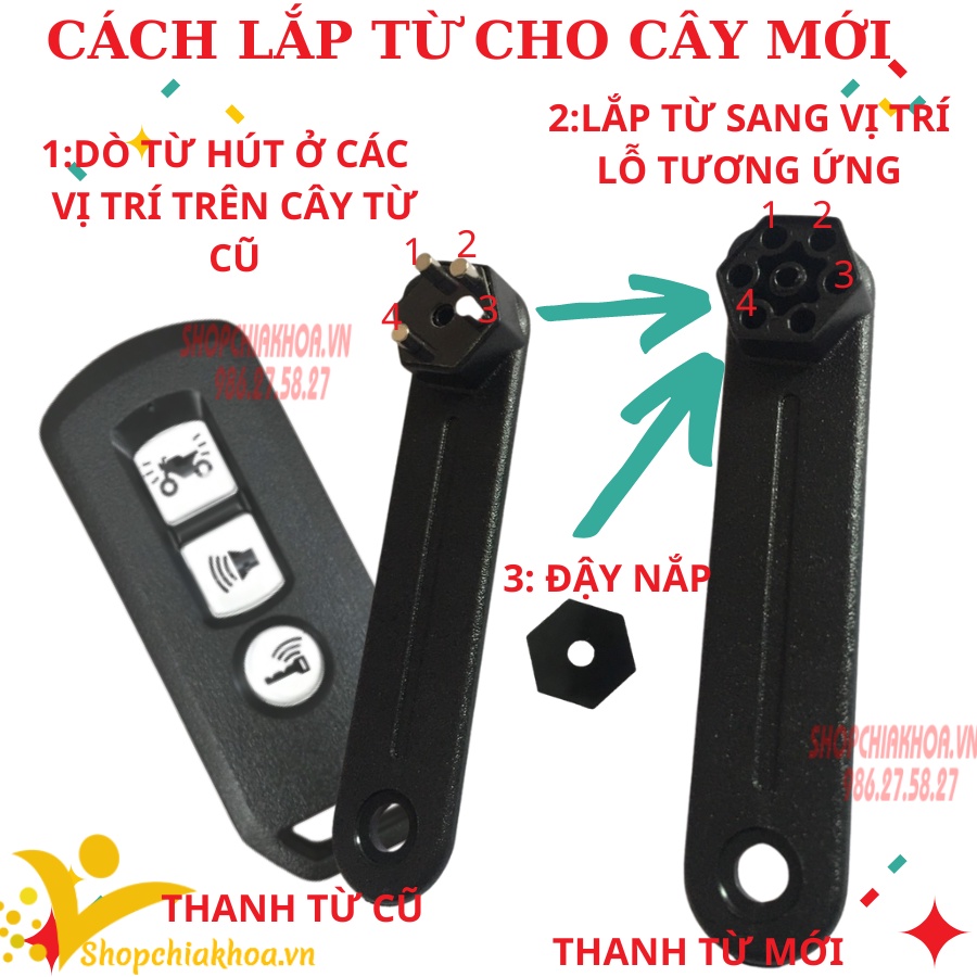 Cây mở cốp xe máy honda lead, vision airblade ổ khóa smarkey