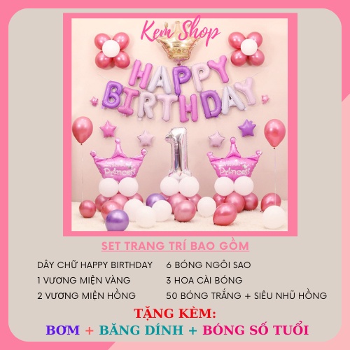 [TẶNG BƠM + BĂNG DÍNH] Set Bóng Trang Trí Sinh Nhật Tông Hồng Đáng Yêu Dễ Thương Cho Bé Gái - K188