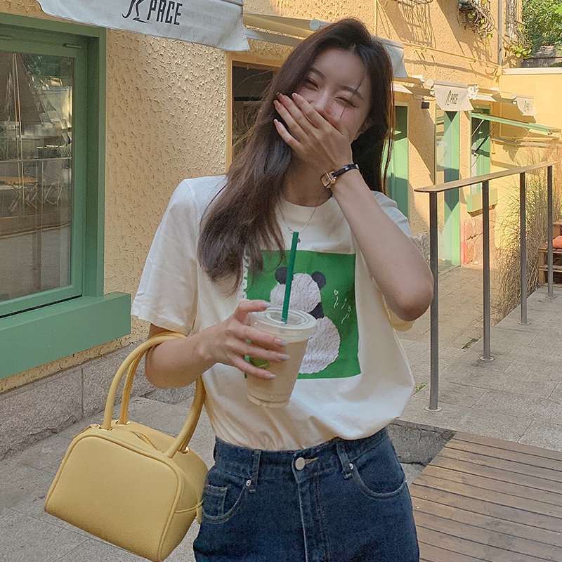 Áo thun SUXI tay ngắn cổ tròn họa tiết động vật thiết kế dáng rộng thoải mái