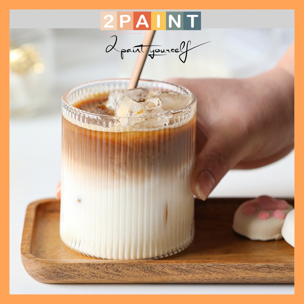 Cốc thủy tinh chịu nhiệt, ly uống nước vân sọc độc đáo 300ml decor Hàn Quốc 2PAINT