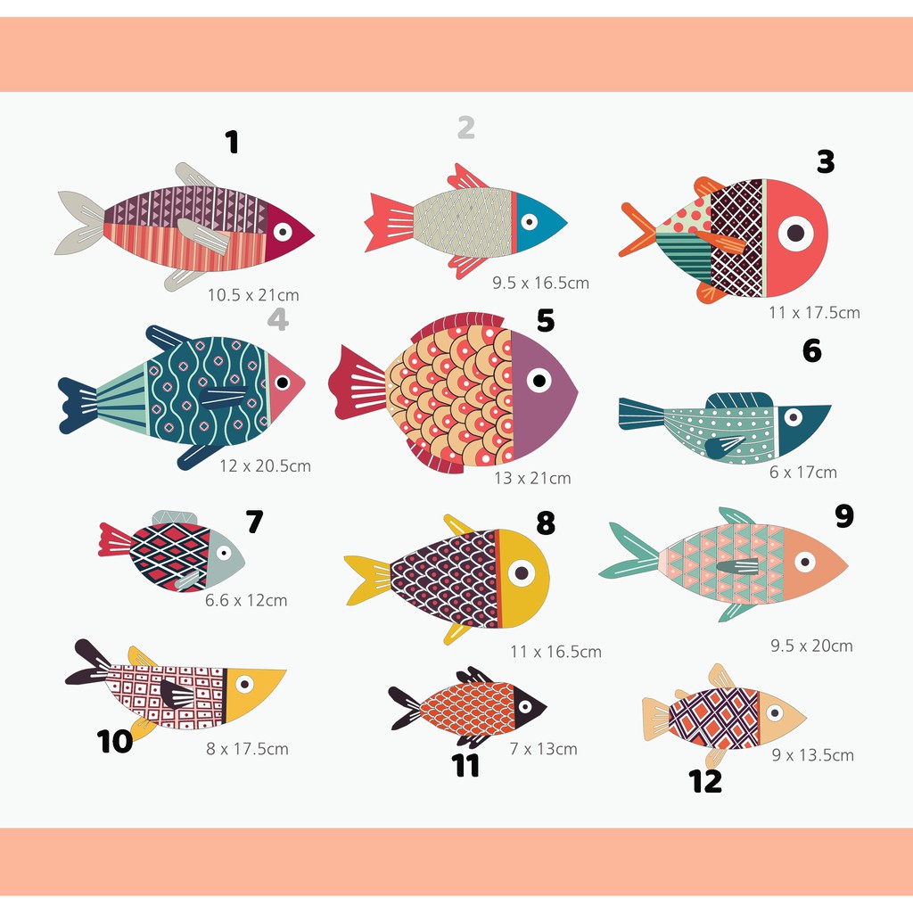 Cá lẻ Set tranh gỗ decor Color Fishes bộ 12 cá trang trí nhà cửa