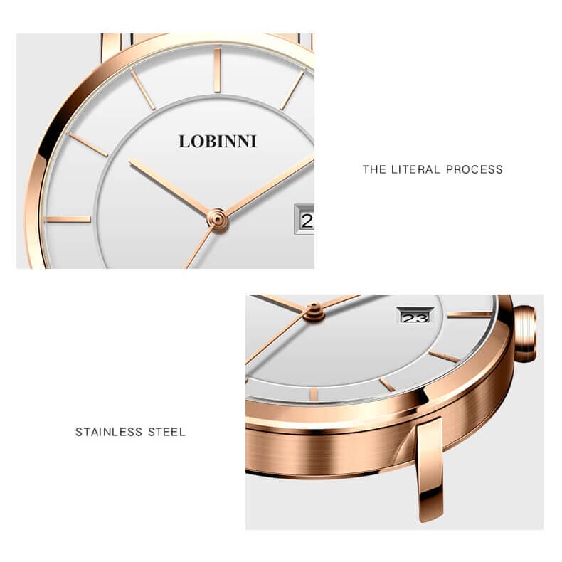 Đồng Hồ Nữ LOBINNI No.3033-10 Chính Hãng BH 24T Chịu Nước 50m Kính Chống Xước Dây Da Cao Cấp (Máy Quartz)