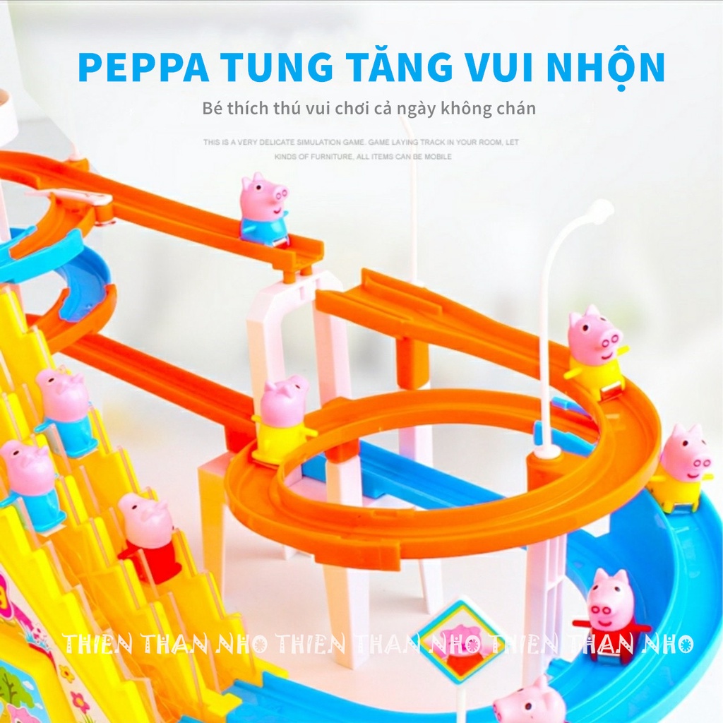 Bộ Đồ Chơi Heo Peppa Leo Cầu Thang Size Lớn Đường Ray Đôi Siêu Dễ Thương Cho Bé - Âm Nhạc Vui Nhộn