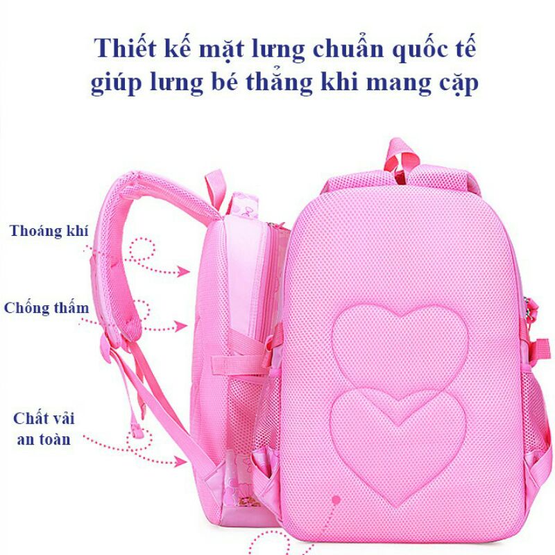 Balo học sinh cho bé gái cấp đi học tiểu học từ lớp 1 đến lớp 5 chất vải dù mịn siêu nhẹ chống nước nhiều ngăn bền đẹp