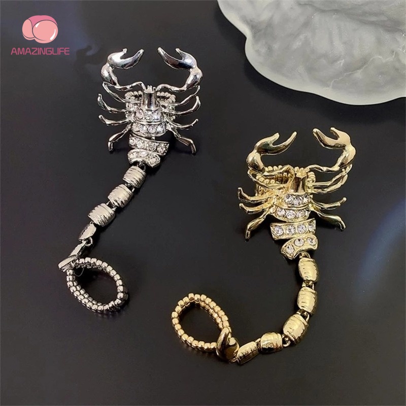 [Amazinglife] Nhẫn Hình Bọ Cạp Đính Pha Lê Lấp Lánh Phong Cách Punk Âu Mỹ