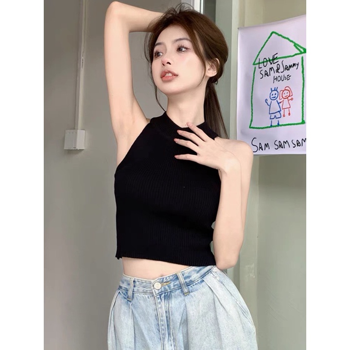 Áo dệt kim cổ lọ sát nách ôm body tôn dáng 2808