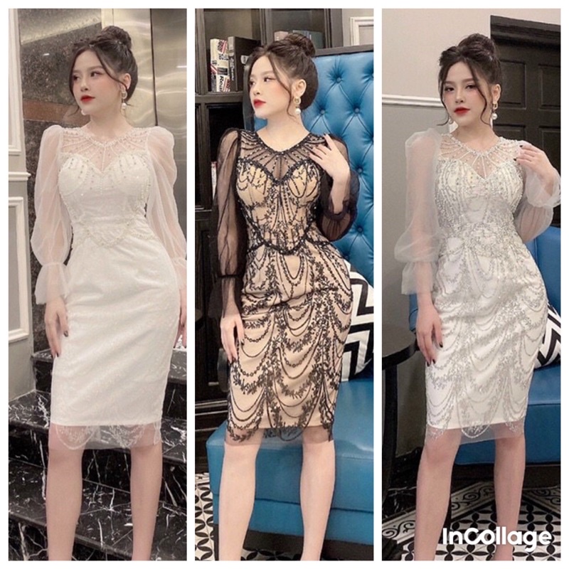 Đầm body kim tuyến đính Ngọc cầu kỳ cao cấp tặng hoa tai TẶNG KÈM HOA TAI THỜI TRANG