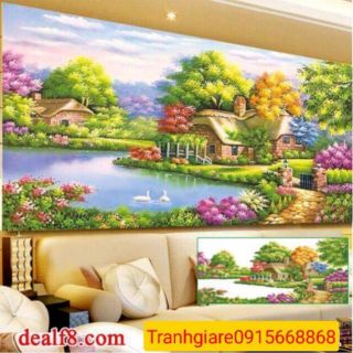 Tranh đính đá hồ thiên nga tuyệt đẹp kt 120*75cm
