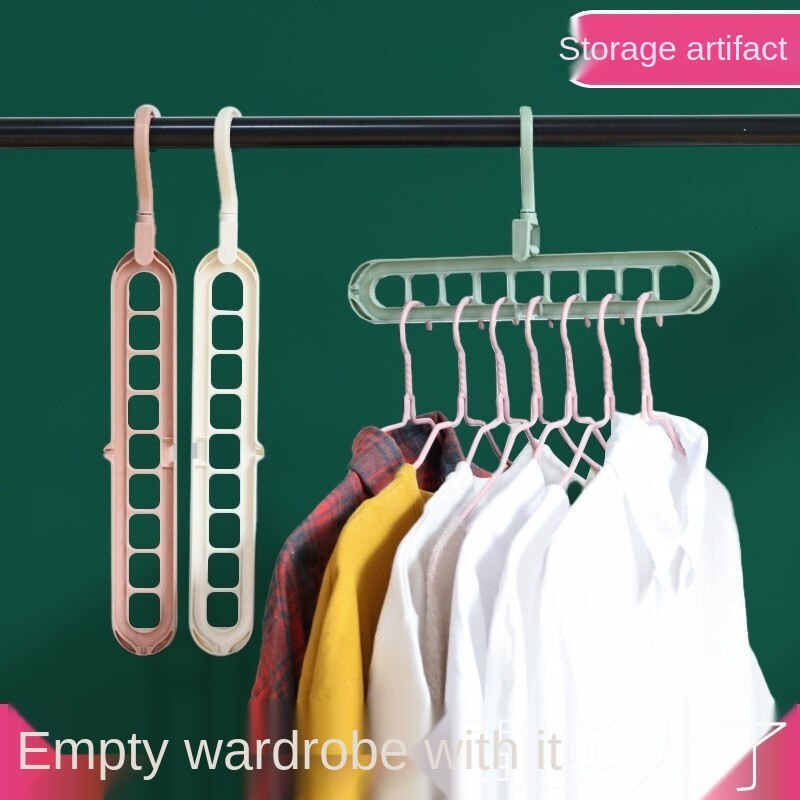 JS·Fashion Multifunctional Clothes Hanger Student Household Storage Gadgets Clothes Hook Magic Organizing Rack Folding Nine-Hole Shelf Dormitory