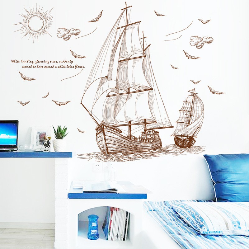 Bộ Decal Tranh Trang Trí Dán Tường Phòng Khách & Phòng Ngủ Hình Cánh Buồm T05