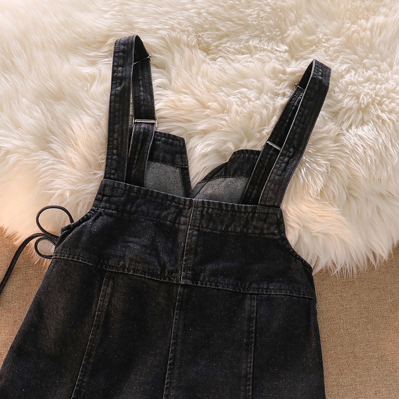 Quần Yếm Denim Ống Rộng Phong Cách Hàn Quốc Mới Cho Nữ