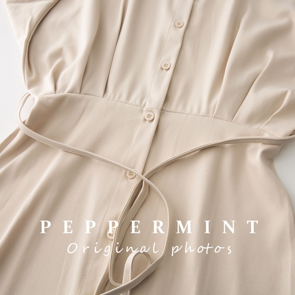 Đầm midi nữ Peppermint 39961 màu trơn tay phồng thanh lịch đáng yêu