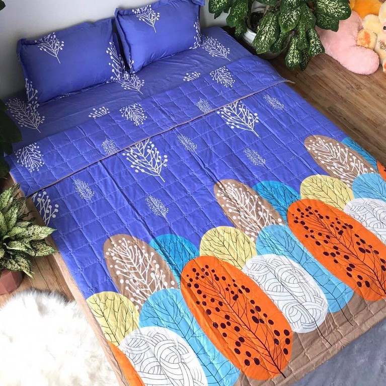 Sét Chăn hè ga gối Cotton Poly Emmidecor Mẫu Lá Cọ