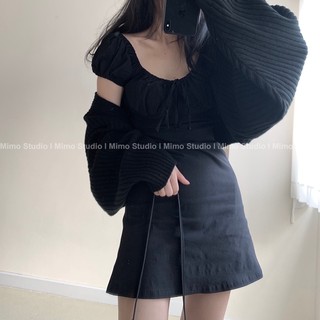 (Hàng có sẵn) ĐẦM ĐEN ÔM TAY PHỒNG BO CHUN ĐƠN GIẢN - Ảnh thật