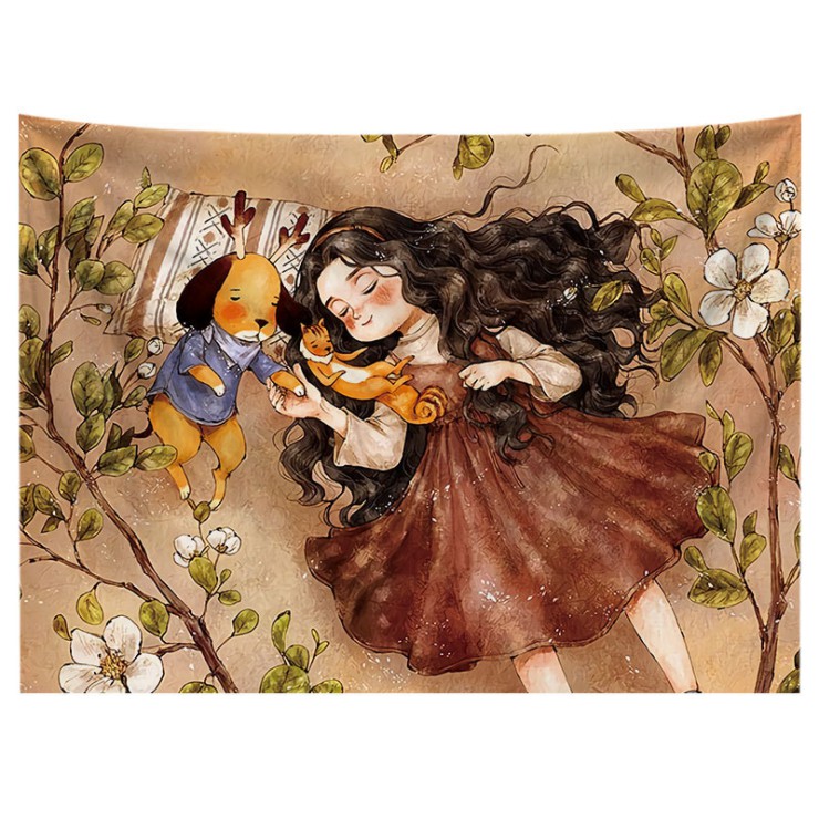 (150x130cm) Vải treo tường Decor phòng hình cô gái dễ thương | BigBuy360 - bigbuy360.vn