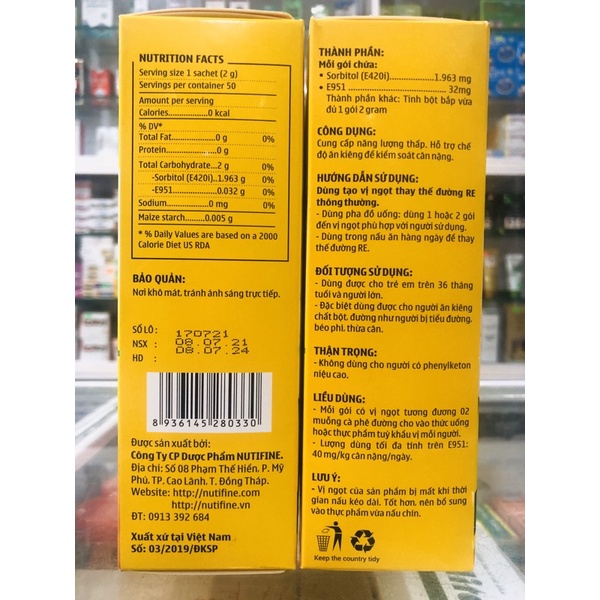 Đường bắp Maisugar - sử dụng cho người ăn kiêng - 50 gói x 2gram