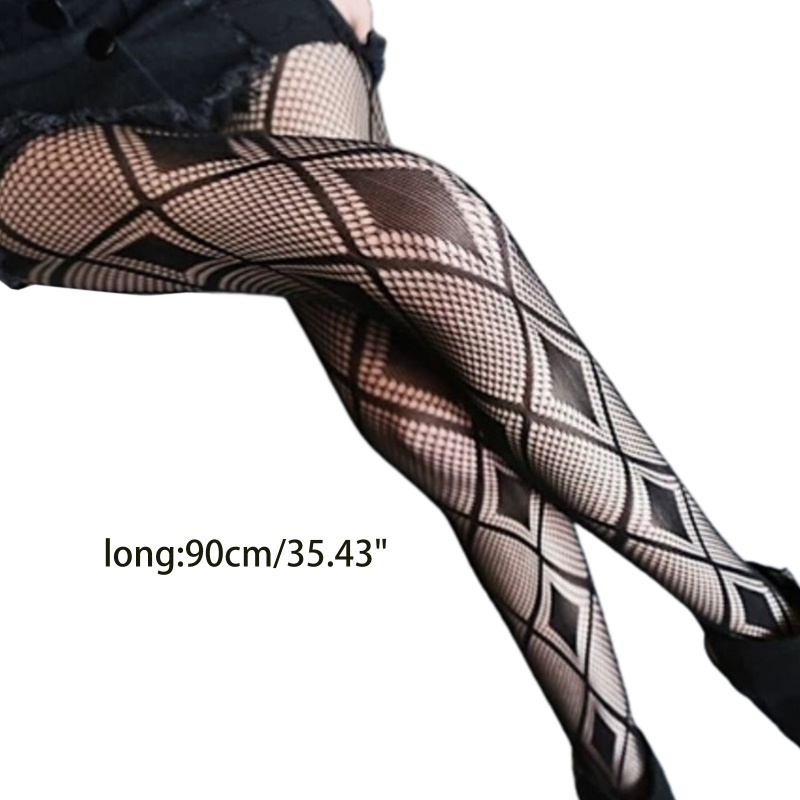 Quần Tất Lưới Họa Tiết Hình Thoi Phong Cách Gothic Quyến Rũ Cho Nữ