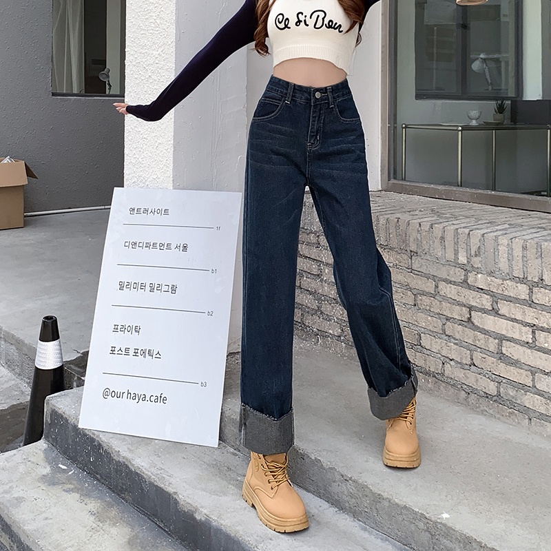 Quần jeans Nữ Lưng Cao Ống Rộng Thời Trang