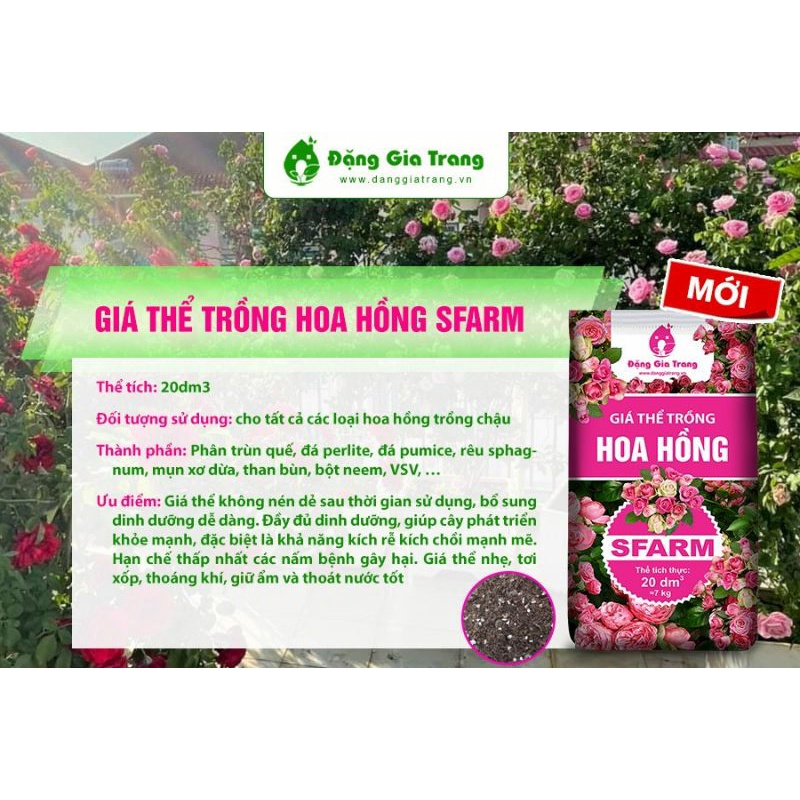 Giá thể trồng Hoa Hồng đầy đủ khoáng chất Sfarm bao 20dm3 ( khoảng 7kg)