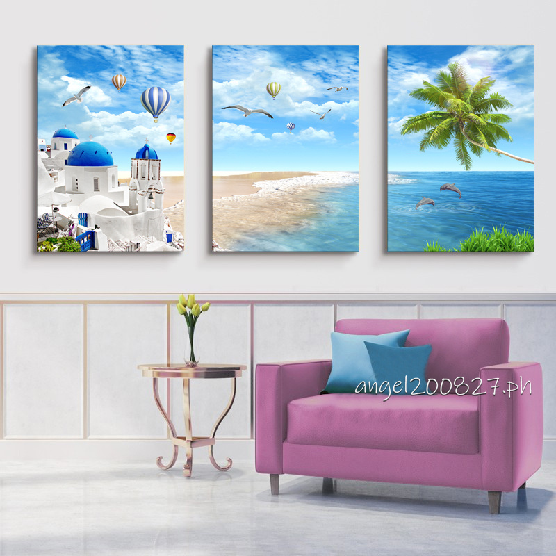 Bộ 3 Tranh Vải Canvas Treo Tường Trang Trí Hình Bãi Biển Kiểu Bắc Âu Không Có Khung