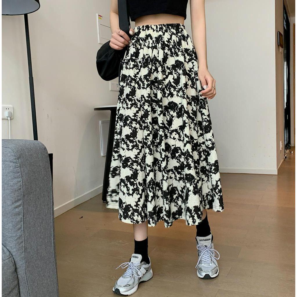 SUXI Chân váy midi họa tiết hoa thiết kế lưng cao thời trang mùa hè cho nữ