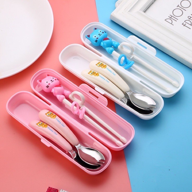 Bộ Muỗng Đũa Tập ăn cao cấp Họa Tiết Hoạt Hình Dễ Thương Cho Bé - KhoaiBaby