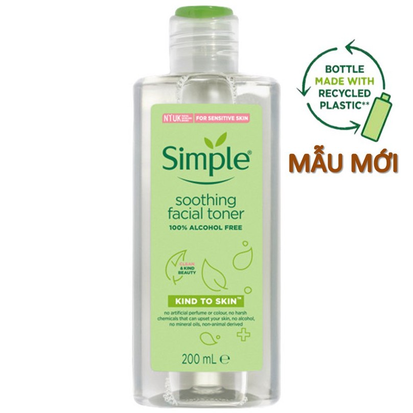 Nước Hoa Hồng Simple Toner Không Chứa Cồn, Dưỡng Ẩm Và Cân Bằng Độ Ẩm Cho Da 200M