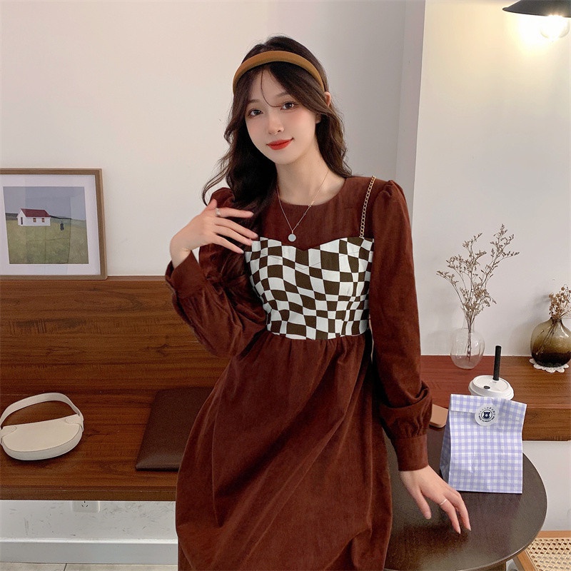 【ZHELIHANGFEI】Đầm Nữ Tay Dài Giả Hai Lớp Ôm Eo Thời Trang Thanh Lịch