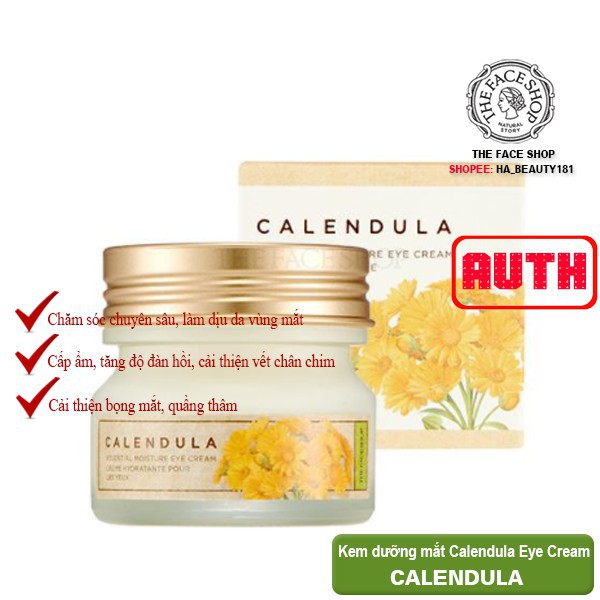 [The Face Shop AUTH] Kem dưỡng mắt Sáng mịn làm Dịu da Calendula Essential Moisture Eye Cream 20ml TFSN20