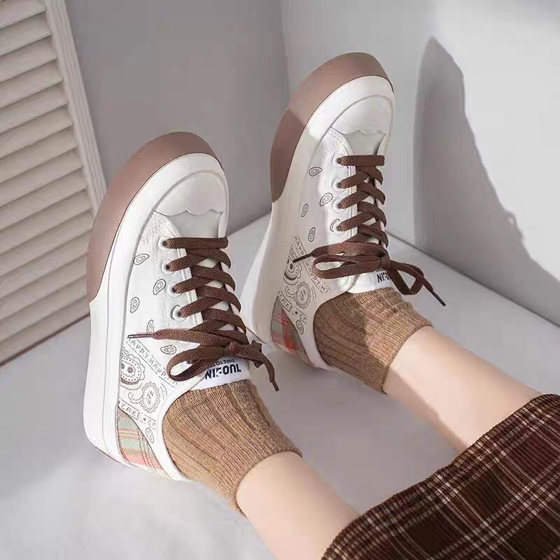 Giày thể thao nữ đế độn gót kẻ Caro , giày sneaker cổ thấp loại 1