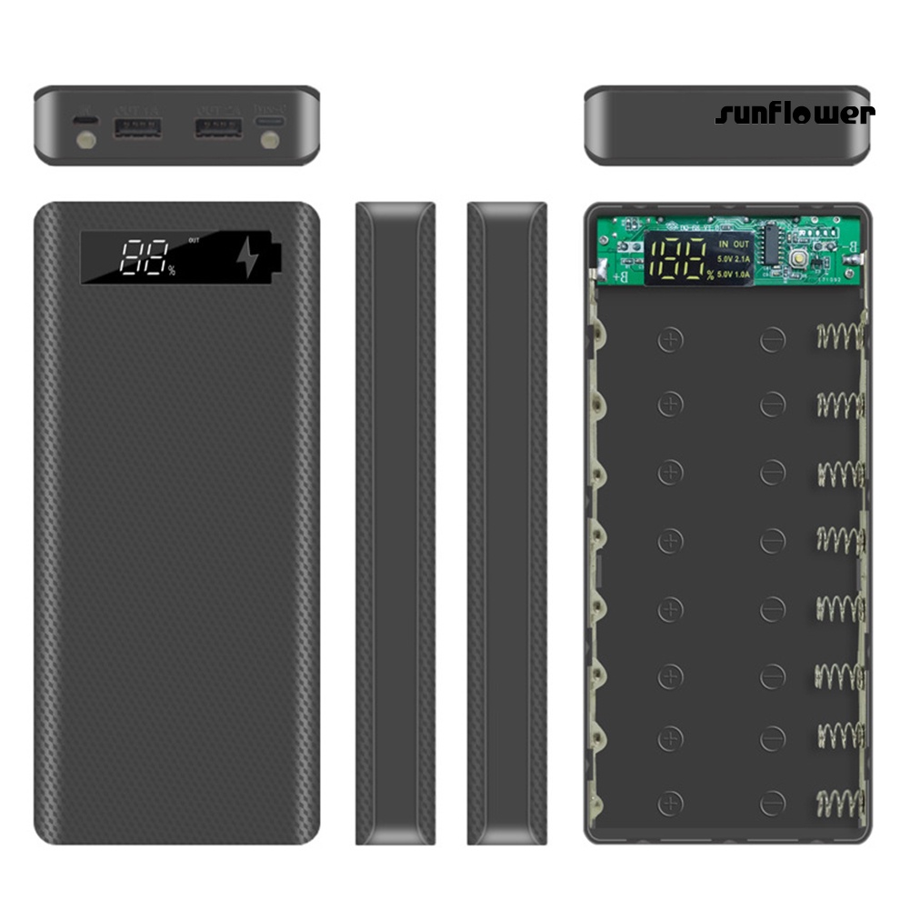 Vỏ Pin Sạc Dự Phòng Micro USB Type-C 18650 Màn Hình LCD DIY