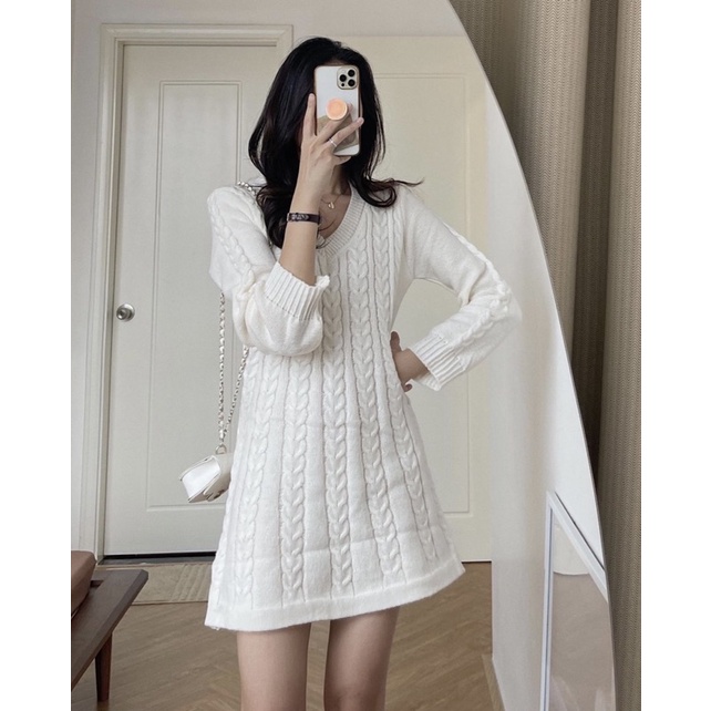 Váy len thừng cổ V dáng ngắn, Váy len nữ cực ấm hàng cao cấp - Xưởng May Hạnh Hồng | BigBuy360 - bigbuy360.vn