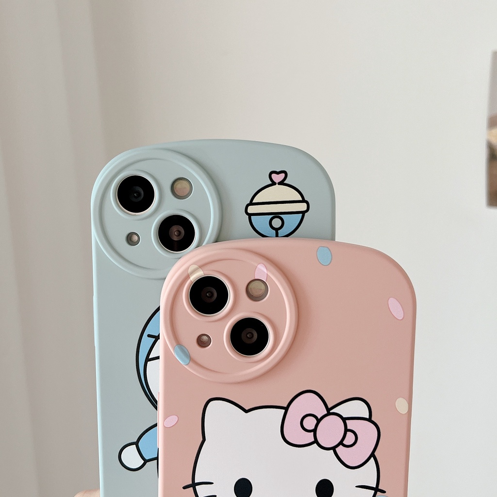 Ốp Điện Thoại Họa Tiết Hoạt Hình Kitty Và Doremon Dễ Thương Chống Sốc Cho Iphone