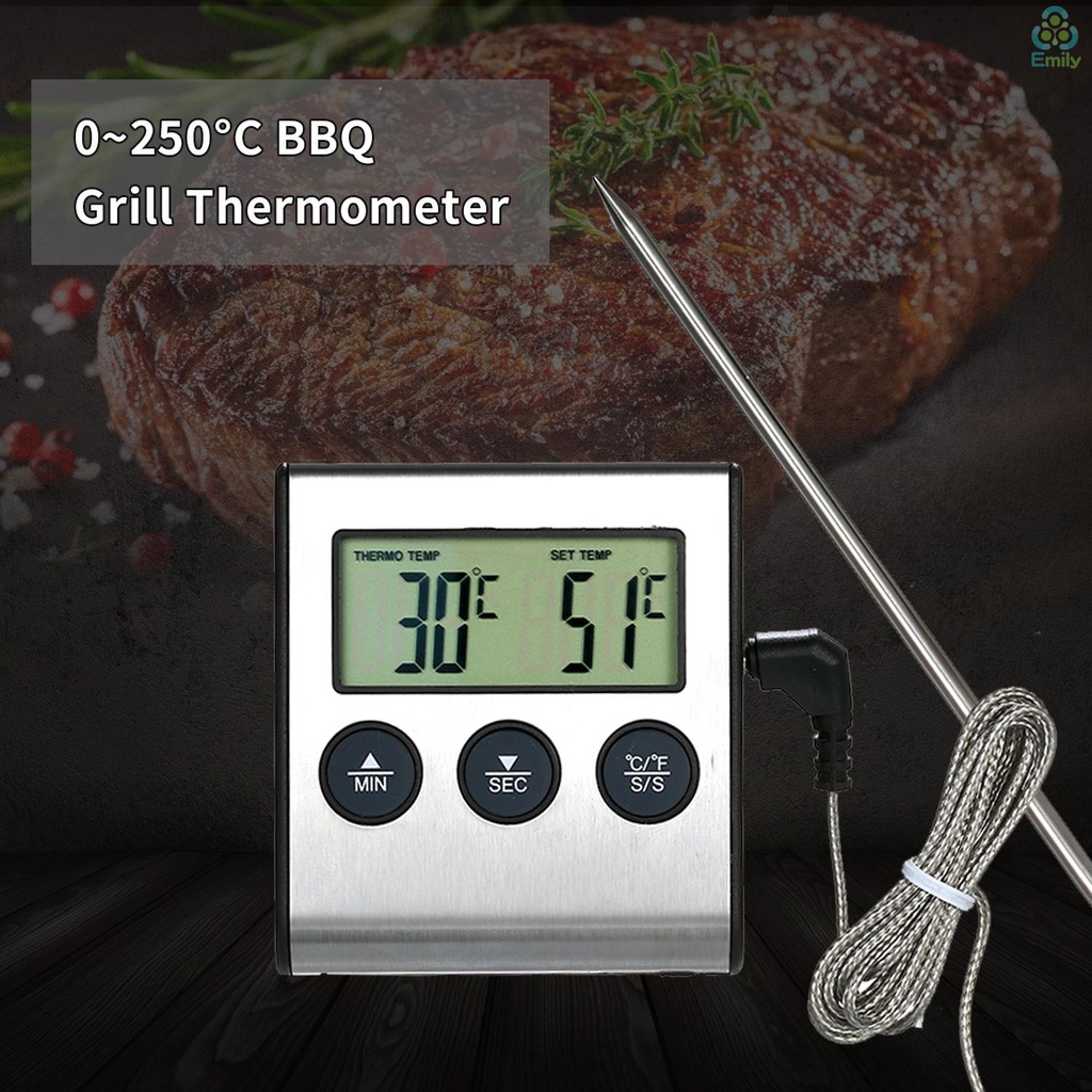 Nhiệt kế kỹ thuật số 0~250 C có chức năng hẹn giờ dành cho nấu ăn