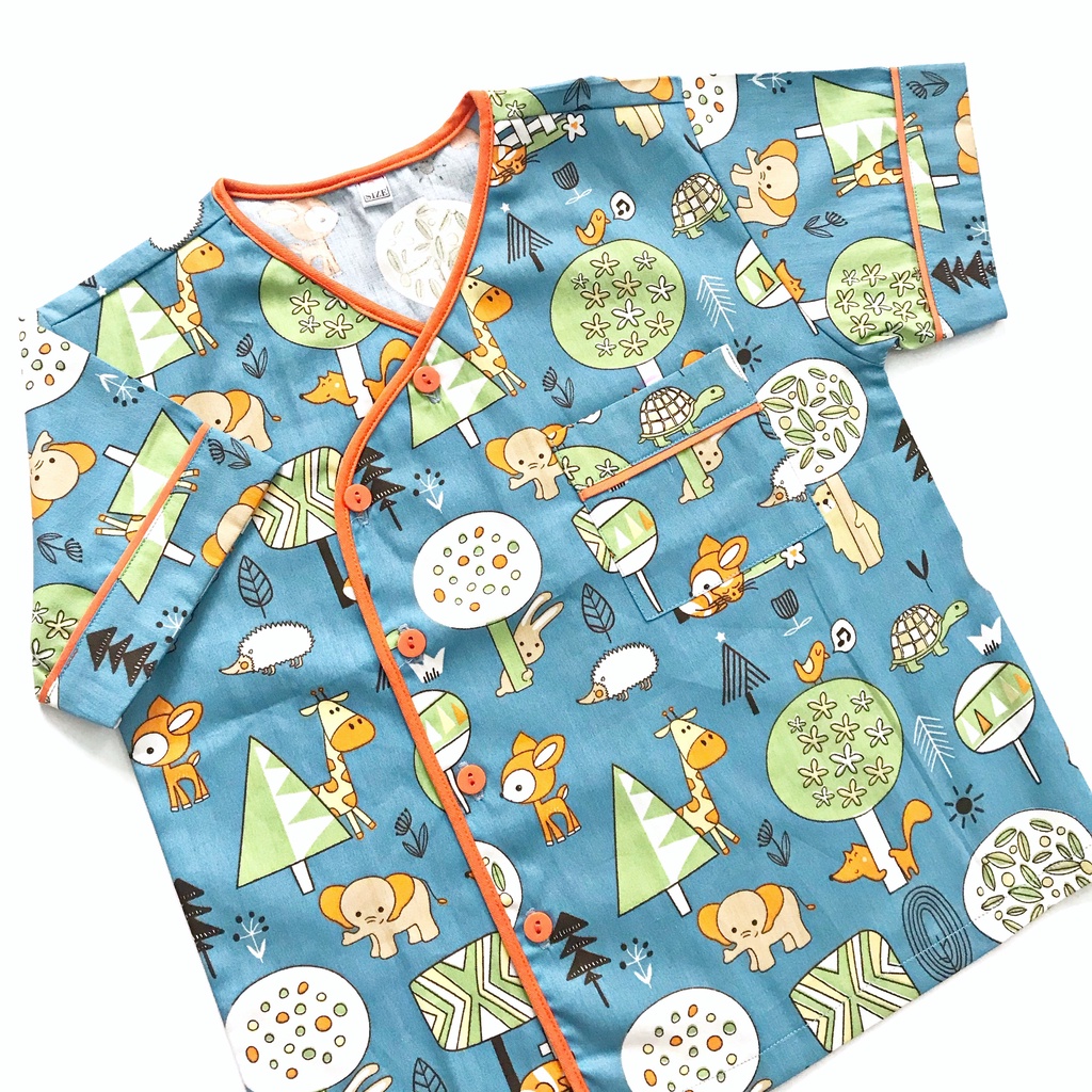 Bộ Pijama đùi cho bé vải Thô cotton mịn đẹp thoáng mát hút mồ hôi hình Các con thú size 10-45kg