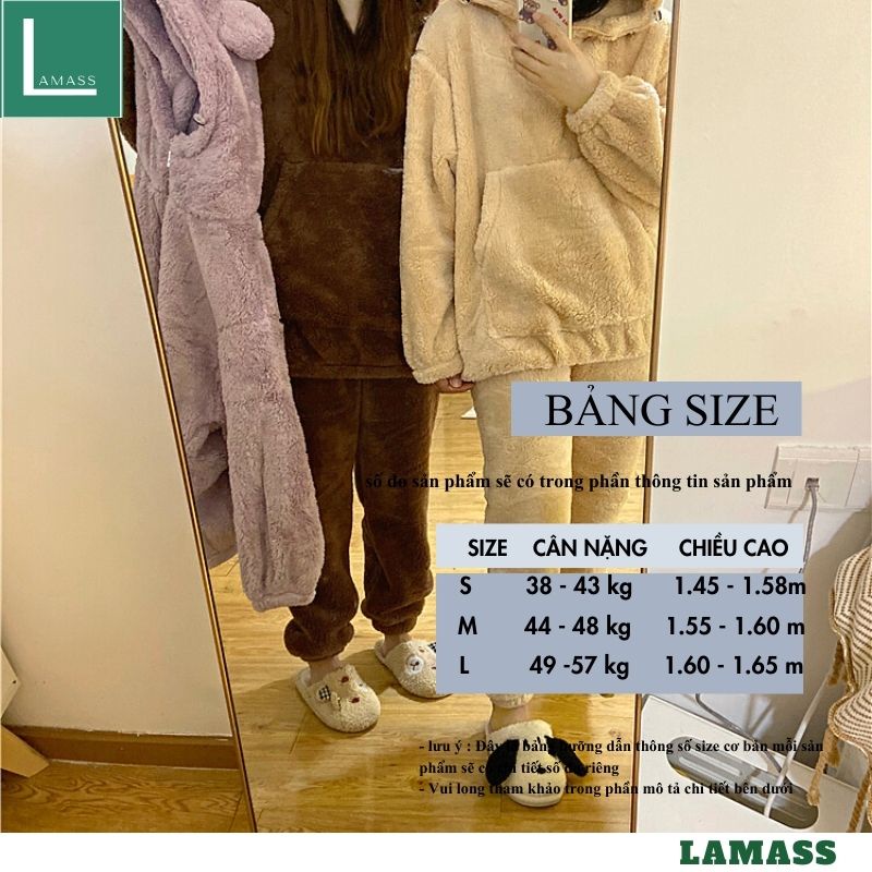 Bộ đồ mặc nhà lông gấu trơn 2 mầu nâu be ,bộ ngủ ấm áp vào mùa đông siêu cute dễ thương - LAMASS