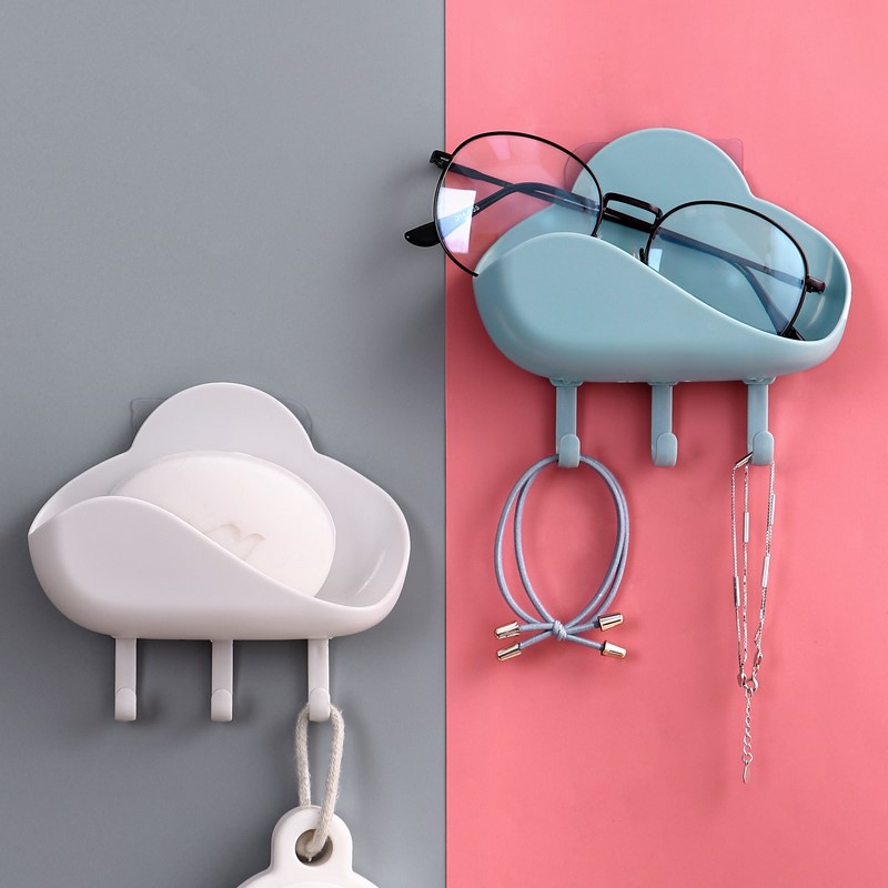 Creative bathroom free punch cloud cute shelf bathroom multifunctional wall-mounted storage rack hanger hook
