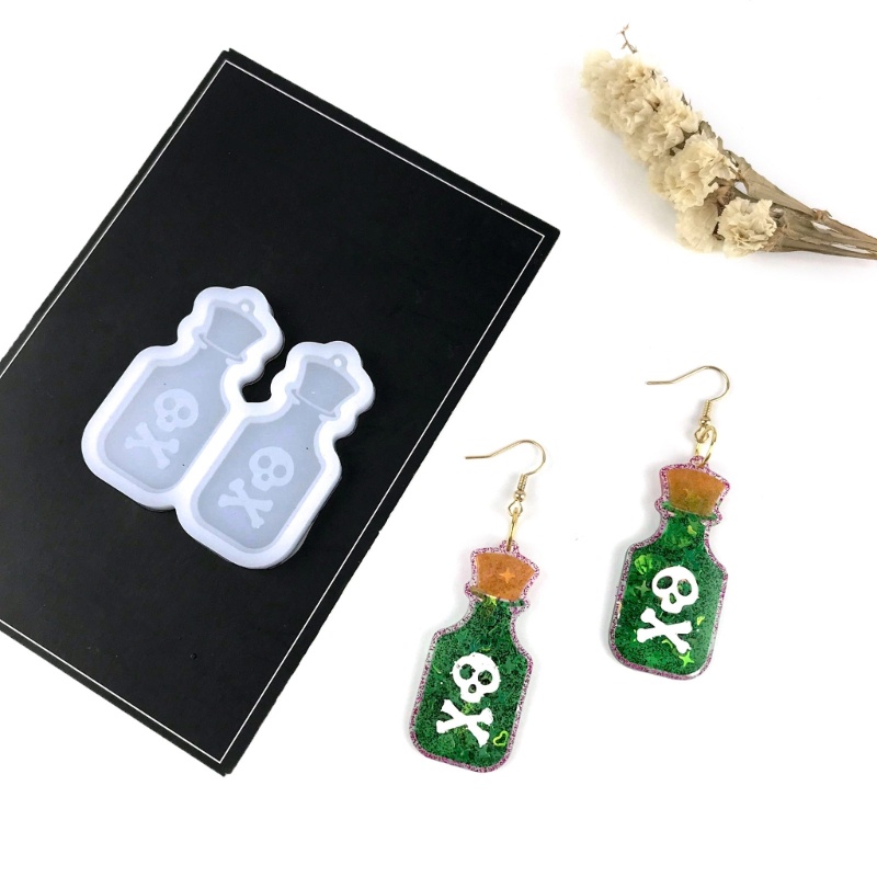 Khuôn Silicone Làm Mặt Dây Chuyền Hình Đầu Lâu / Chai Rượu Độc Đáo