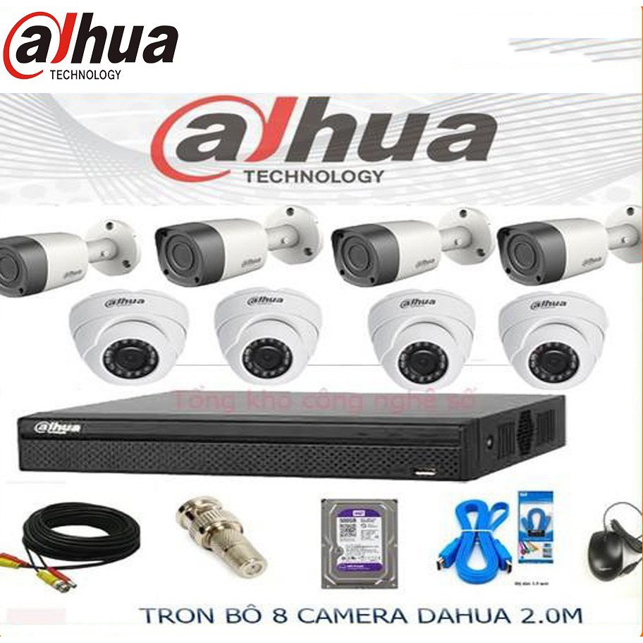 {Giá Hủy Diệt}Trọn Bộ 8 Camera Quan Sát Dahua 2.0 megapixel Full HD 1080P +HDD 500G + đầy đủ phụ kiện.