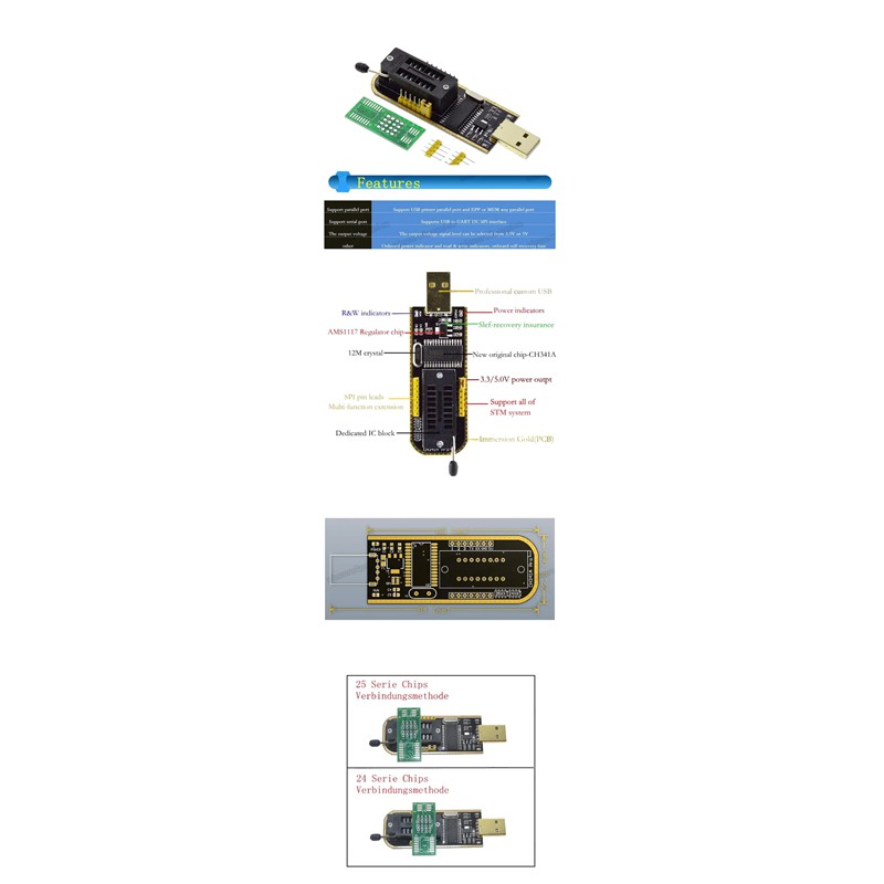 ComBo Nạp CH341A 24 25 Dòng EEPROM flash BIOS USB EEPROM 93CXX  25CXX  24CXX