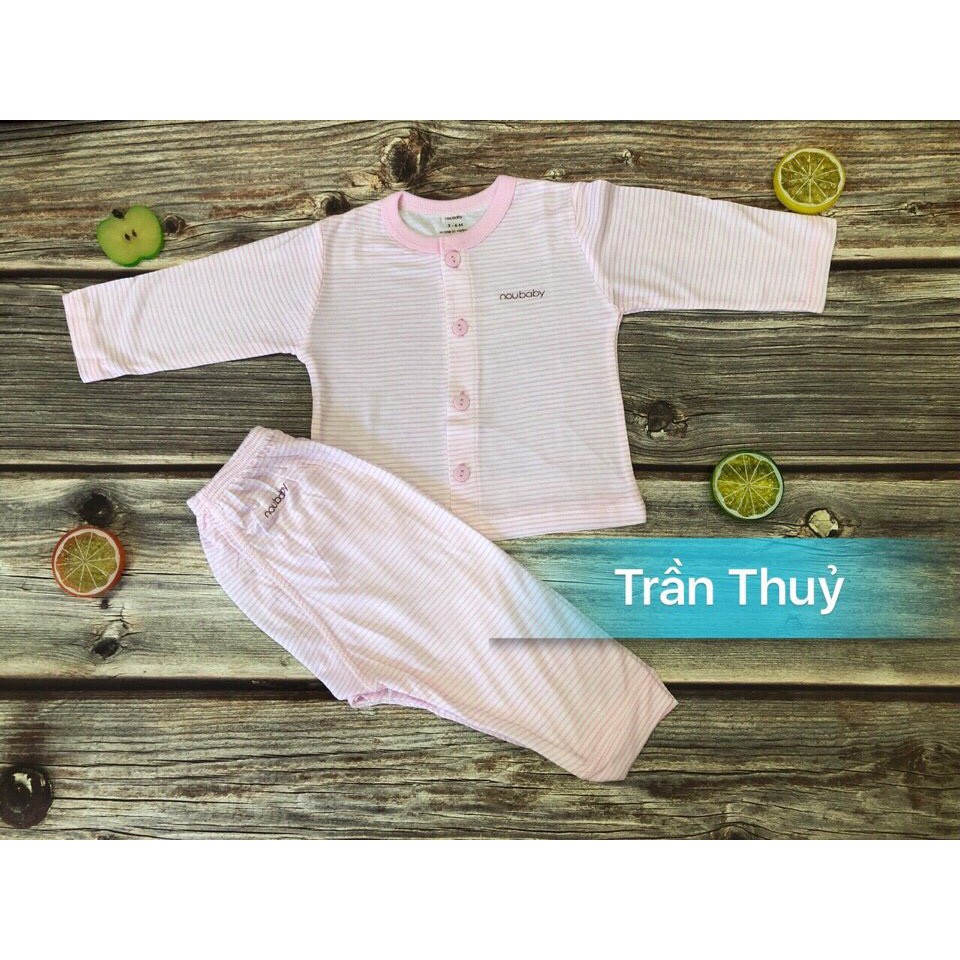 -Bộ nou baby kẻ dài tay cài khuy cho bé từ sơ sinh từ 0-24 tháng