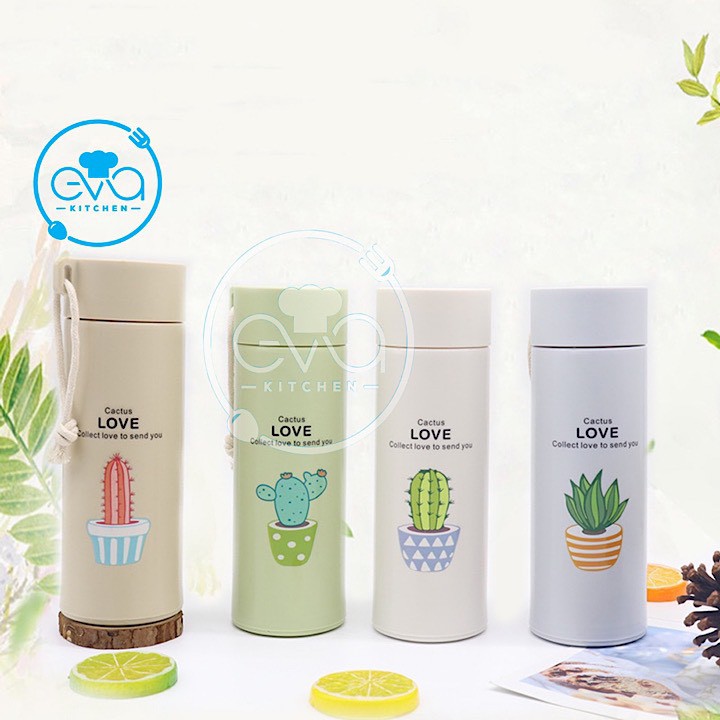 Bình Đựng Nước Lõi Thuỷ Tinh Bọc Nhựa Lúa Mạch Cách Nhiệt Xương Rồng Succulents 450 Ml BGN08