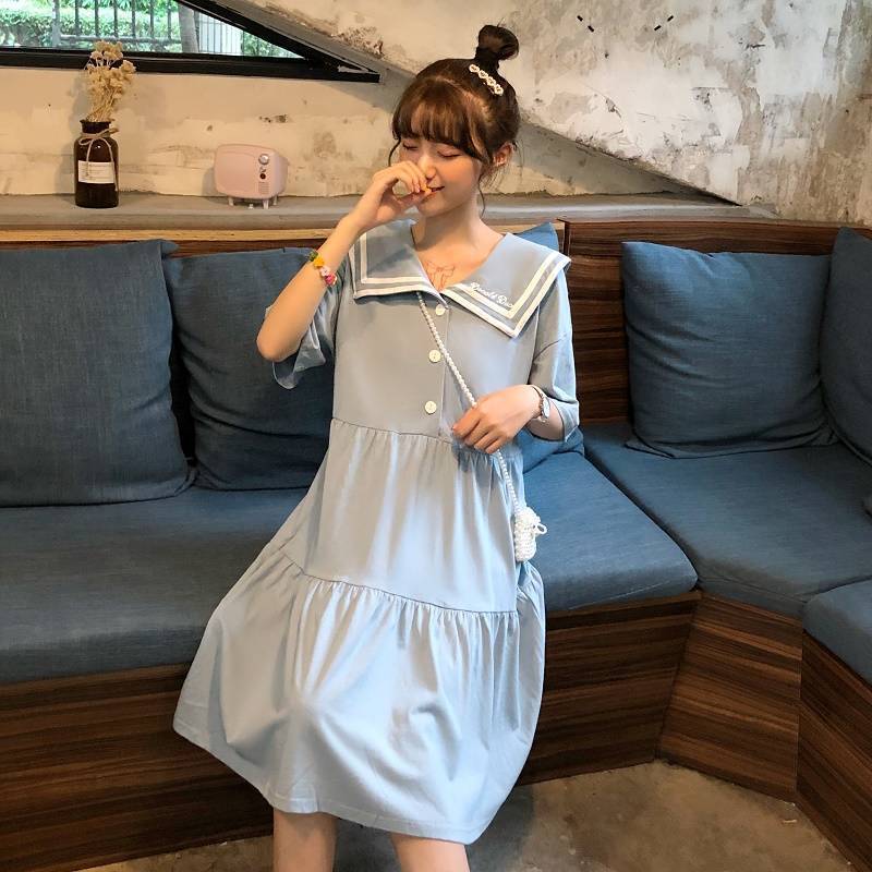 đầm dáng suông xòe babydoll trắng váy mùa hè đầm rộng hàn quốc