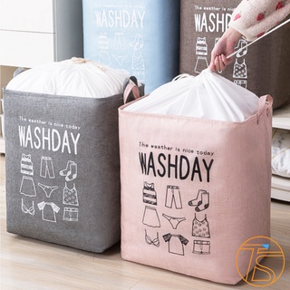 Giỏ Đựng Đồ Khung Sắt Xếp Gọn Họa Tiết Washday Tiện Lợi - Túi Để Quấn Áo Có Dây Rút 53x43cm