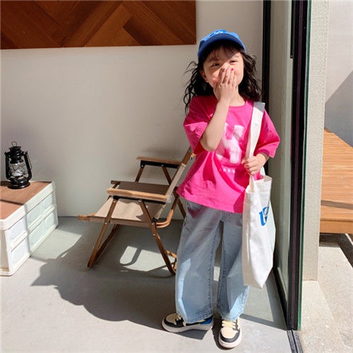 Áo Thun Cotton Tay Ngắn Cổ Tròn Thoải Mái Phong Cách Hàn Quốc Cho Bé Gái