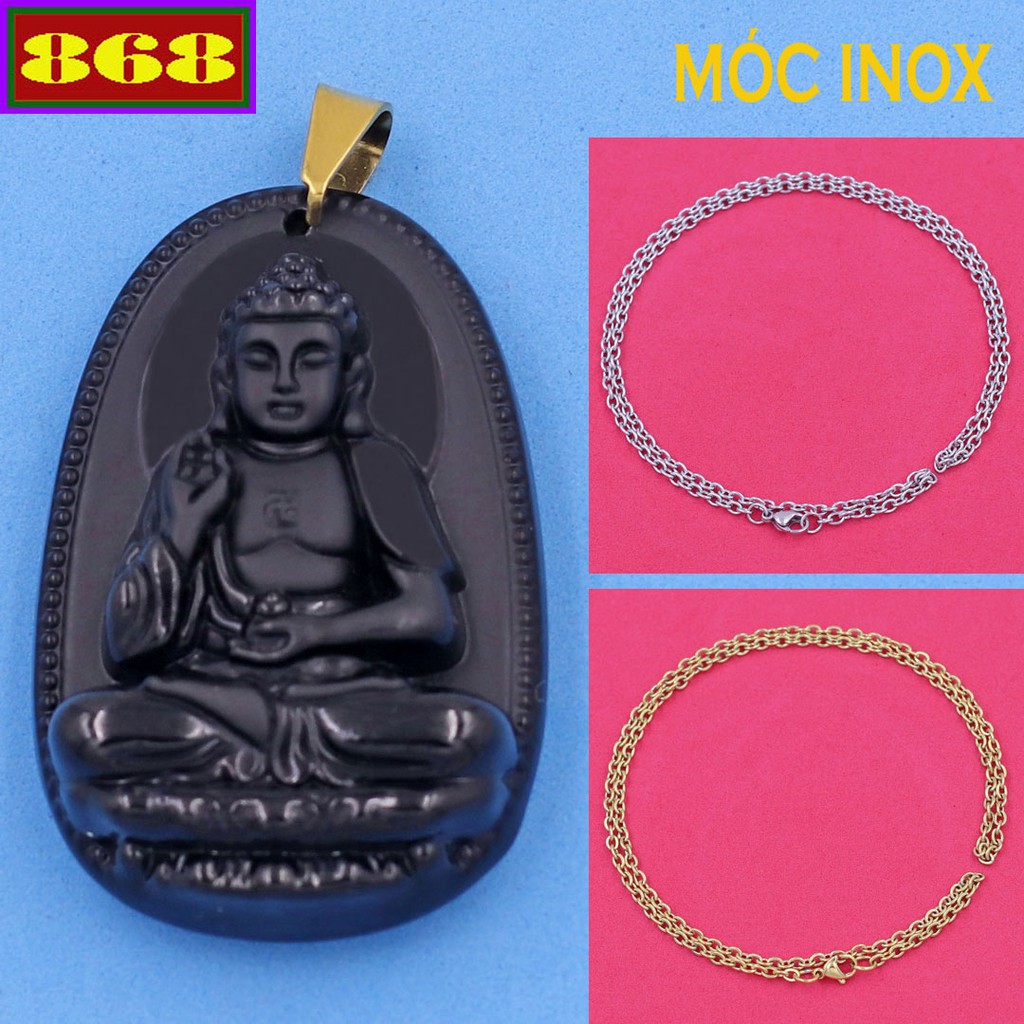 Vòng cổ 2 dây inox A di đà đen - Hộ mệnh tuổi Tuất, Hợi